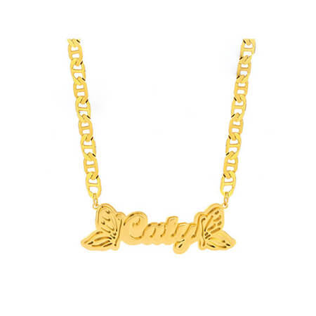 18k gold plated personalized nameplate jewelry Mariner chain wholesale custom double plated butterfly name choker necklace anchor chain bulk